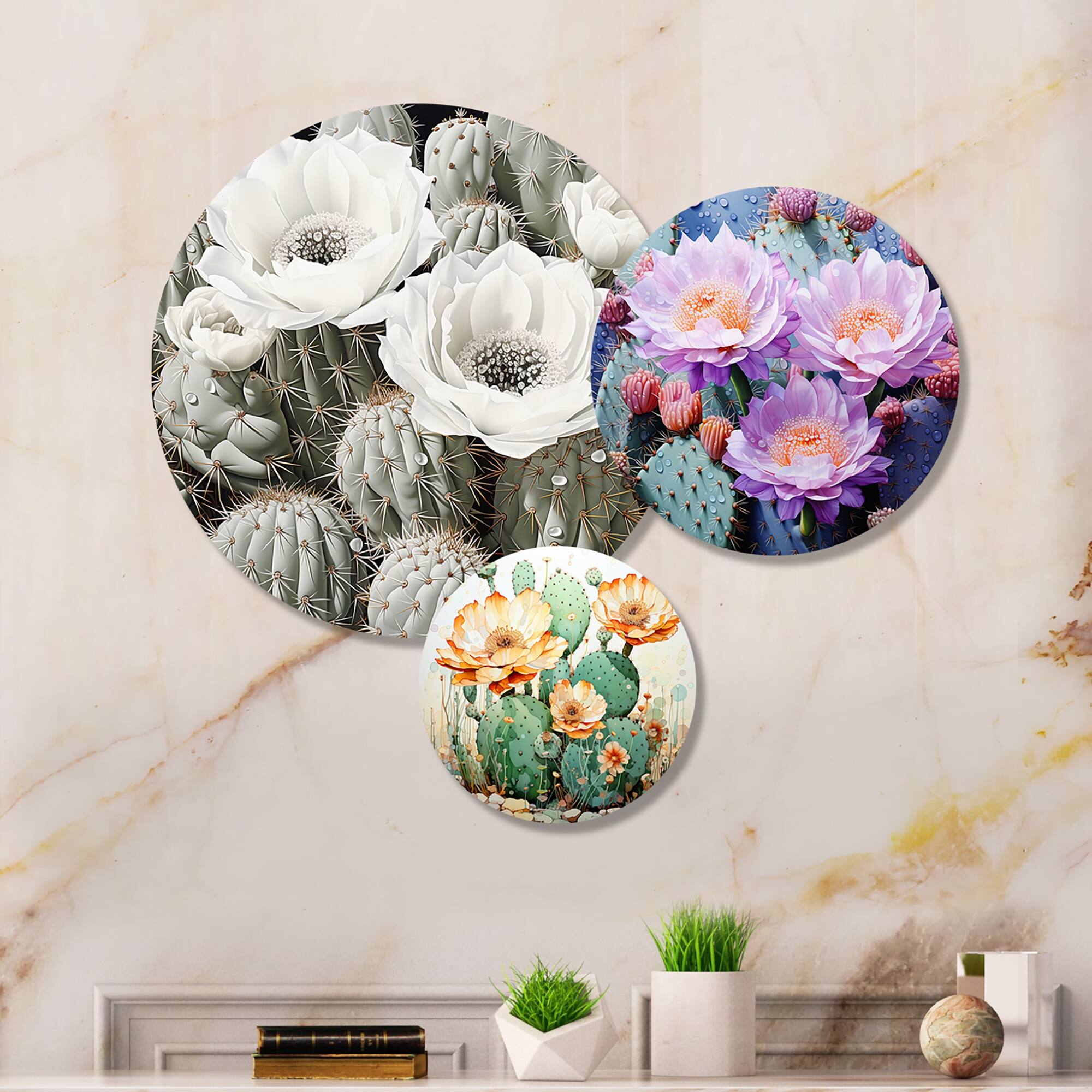 Designart "Pink Green Cactus Delicate Intricacies Fishhook I" Floral